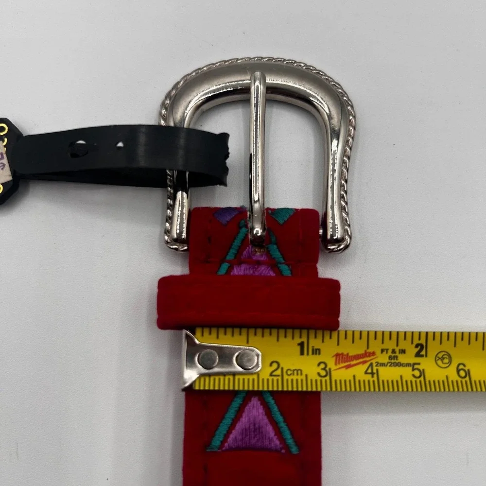 Vintage Comeco Belt Red‎ Velvet Embroidered Geometric Pattern Size S/M KIDS